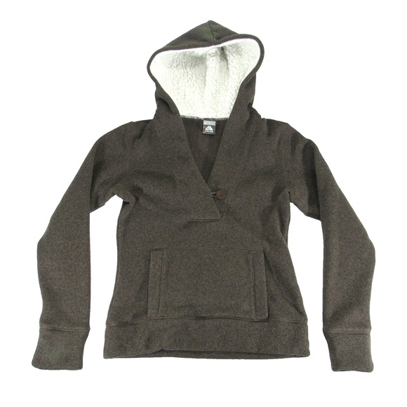 Nike Sweater Womens Size Medium Acg Sherpa Hoodie Heather Brown V Neck Pocket - Picture 1 of 9